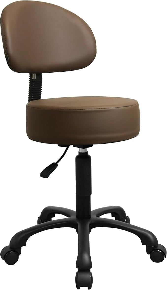 Black Lift Swivel Rolling Stool Round Chair,Thick Sturdy Padding,Adjustable Stool with Wheels for Doctor,Medical,Massage Salon,Office,Shop(with Back, Brown)