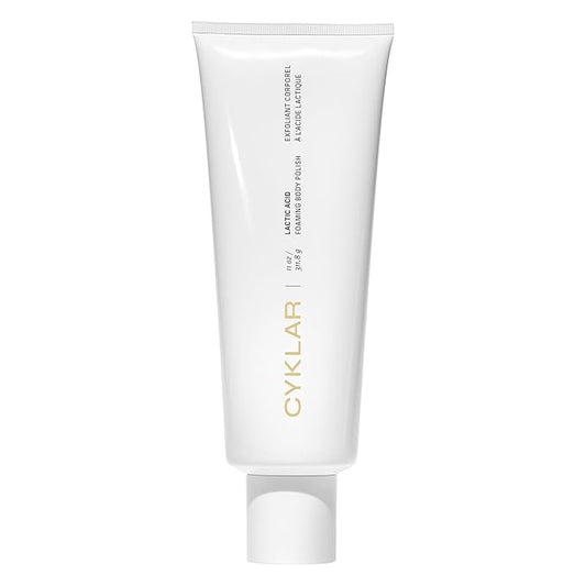 Cyklar Lactic Acid Foaming Body Polish – Exfoliating Body Wash with Chemical & Physical Smoothers – Includes Glycerin Hydration, Mandelic Acid & Volcanic Pumice. Fragrance-Free, 11 fl oz