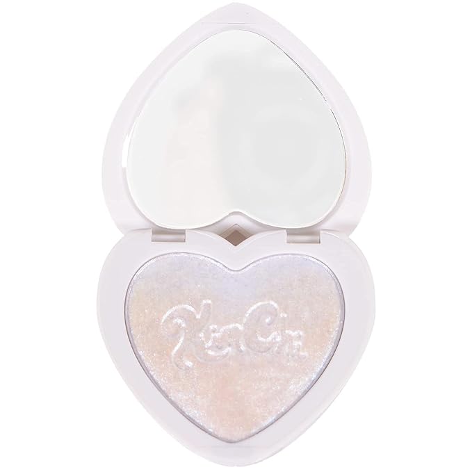KimChi Chic Pearl Gone Wild Highlighter - Pressed Shimmer Powder for Face & Body, Iridescent Glow, with Mirror, Cruelty Free, Hope Blue Iridescent 0.32oz