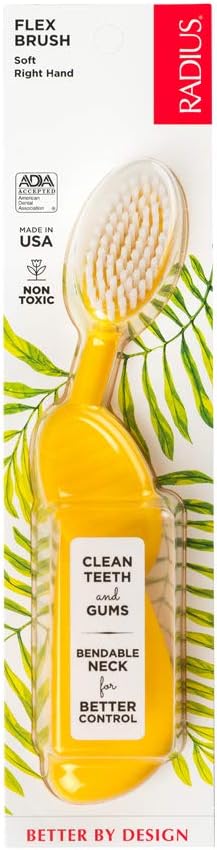 RADIUS Flex Brush with Soft Bristles Toothbrush BPA Free & ADA Accepted Designed to Improve Gum Health & Reduce Issues - Right Hand - Yellow/White - Pack of 1