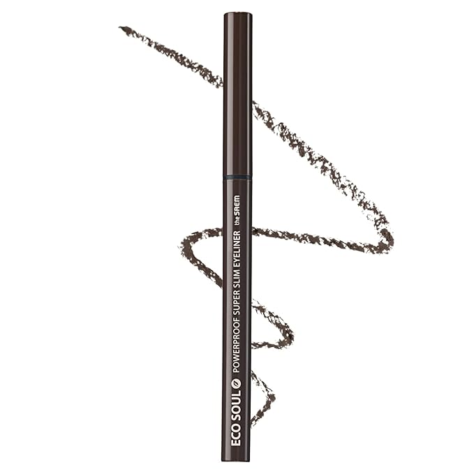 THESAEM Eco Soul Powerproof Super Slim Eyeliner - Smudge Proof Gel Eyeliner - Micro Precision Tip (2mm) - Highly Pigmented & Long-lasting Eye Makeup Glides on Smoothly, 0.1g (BR01 Thrill Brown)