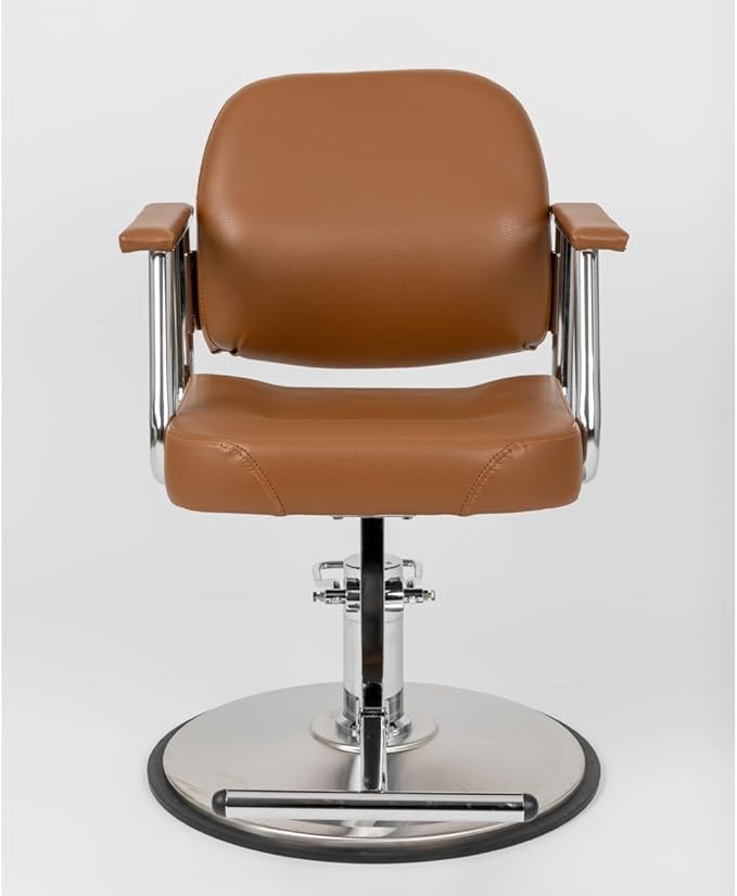 Zaria Wide Salon Styling Chair in Sienna Brown, Round Chrome 360° Swivel Hydraulic | Minerva Beauty