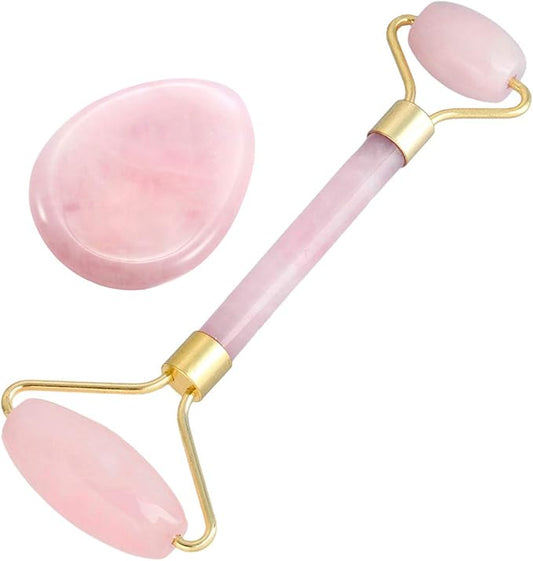 mookaitedecor Rose Quartz Roller Massager Tool & Thumb Worry Stone for Crystal Healing Reiki Stress Relief