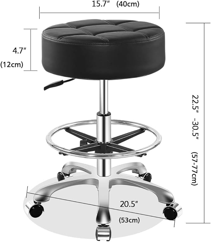 Rolling Stool for Shop Work Medical Tattoo Salon Lash,Heavy Duty Esthetician Hydraulic Chair Stool with Wheels (Black,with Foot Rest)