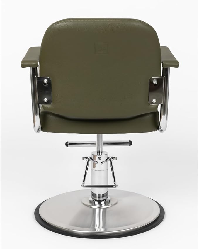 Zaria Wide Salon Styling Chair, Round Chrome 360° Swivel Hydraulic | Minerva Beauty (Olive Green)