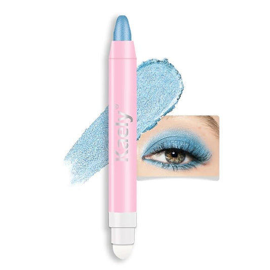 Kaely 2in1 Cream Eye Shadow Brightener Sticks for Eyes, Pencil Eyeshadow Applicator Stick Waterproof Pigmented, Eye Shadow Palette Highlighter Makeup, sombras para ojos, 10 Sky Blue Shimmer