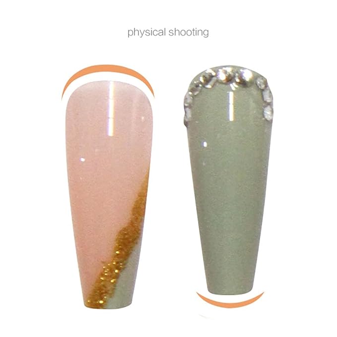 RikView Press on Nails Long Acrylic Nails Coffin Fake Nails Green Nails with Rhinestones