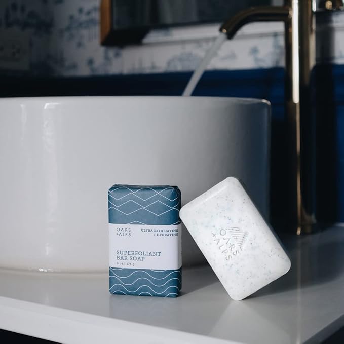 Oars + Alps Superfoliant Exfoliating Men's Bar Soap, Dermatologist Tested and Made with Clean Ingredients, Travel Size, 3 Pack, 6 Oz Each