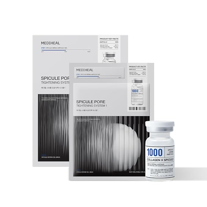 Mediheal Collagen Spicule 1000ppm Intensive Serum – Micro Needle Serum for Pore Care, Soothing & Skin Texture Improvement, 2-Step,Collagen Spicule Ampoule and Gel Mask Set,Skin Booster,10pcs