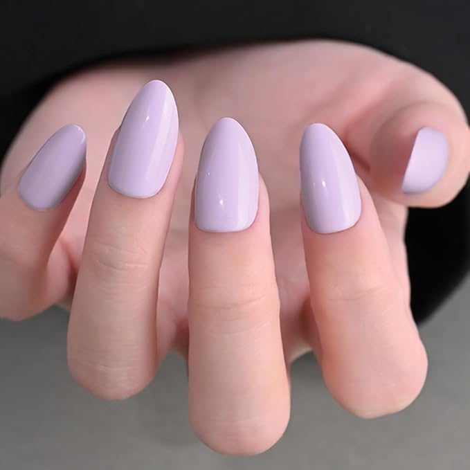 evpct Glossy Press on Nails Short Almond Short for Women, Orchid Purple Fake Nail with Glue Salon Quality Reusable Stick on Nails In 15 Sizes 30Pcs Full Cover False Nail Soft Gel Set Kit for Gift, 07
