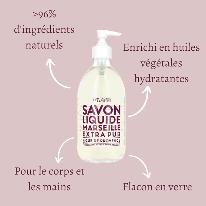 Compagnie de Provence Savon de Marseille Extra Pure Liquid Soap - Fig of Provence - 16.7 Fl Oz Glass Pump Bottle