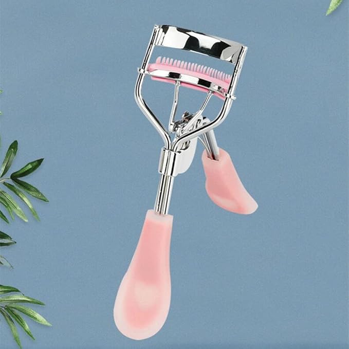 Stainless Steel Eyelash Curler with Built-in Comb Pinch Pain-Free Suitable for Any Eye Shapes and Sizes, with 5 Silicone Refill Pads (Hazy Pink)