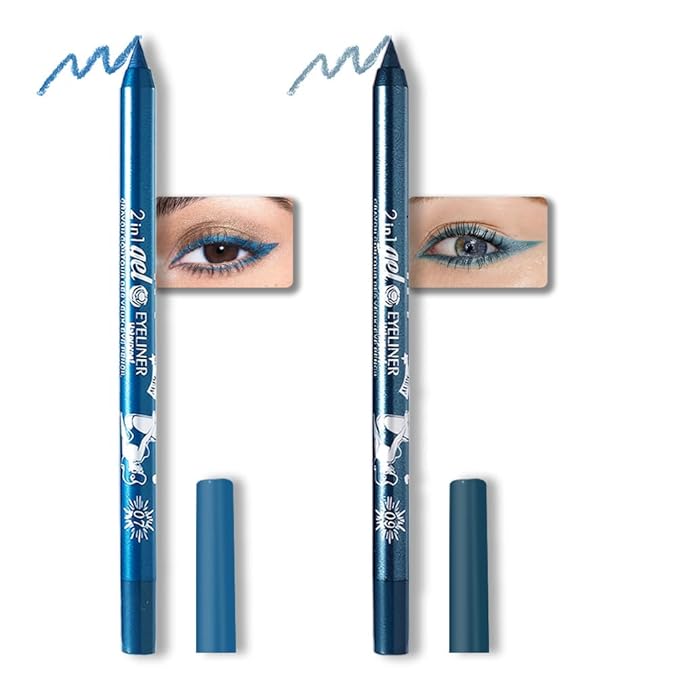 Kaely 2Pcs Sky Chill Blue Waterline Pencil Eyeliner, Sharpenable Multi-Use Gel Eyeliner Pencil, Eye Liner Waterproof Smudge proof, Smooth Eye Makeup Liners, delineador de ojos contra el agua, 07+09