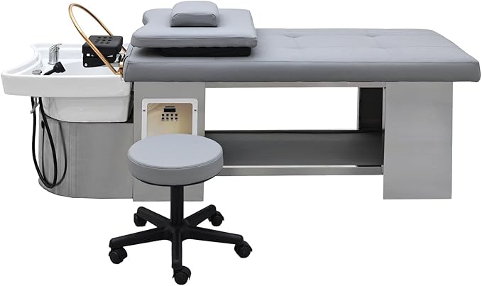 TATARTIST Head Spa Bed with Fumigation Head Therapy Shampoo Bed Water Circulation Massage Shampoo Backwash Unit Spa Hair Salon Equipment (Grey)