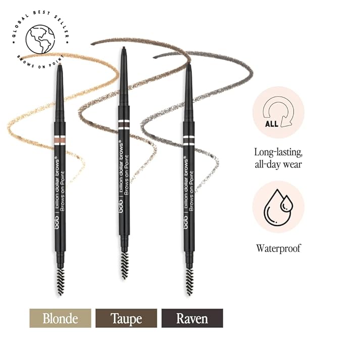 bdb Brows on Point Micro Brow Pencil - Precision Tip & Spoolie, Waterproof, Define Shape & Fill Brows, Black Raven, 2-Pack