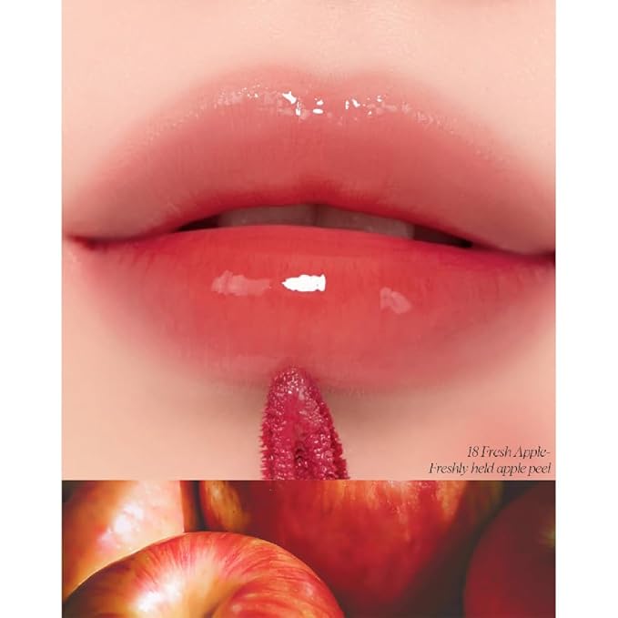 CLIO CRYSTAL GLAM TINT (018 FRESH APPLE), Glossy Finish, Lightweight, Weightless, Buildable, Glass-Like, Smoothing, Long-Lasting, Vivid, Transparent, Shiny, Moisturizing Lip Stain, Korean Lip Tint