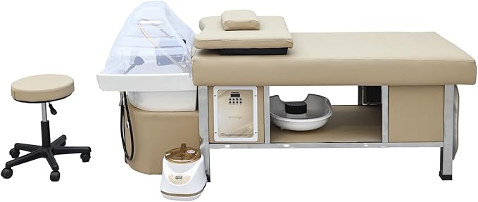 TATARTIST Head Spa Bed Head Care Shampoo Bed Head Spa Equipment Shampoo Backwash Unit with Cover Pillow Hair Salon Massage Table (Khaki)