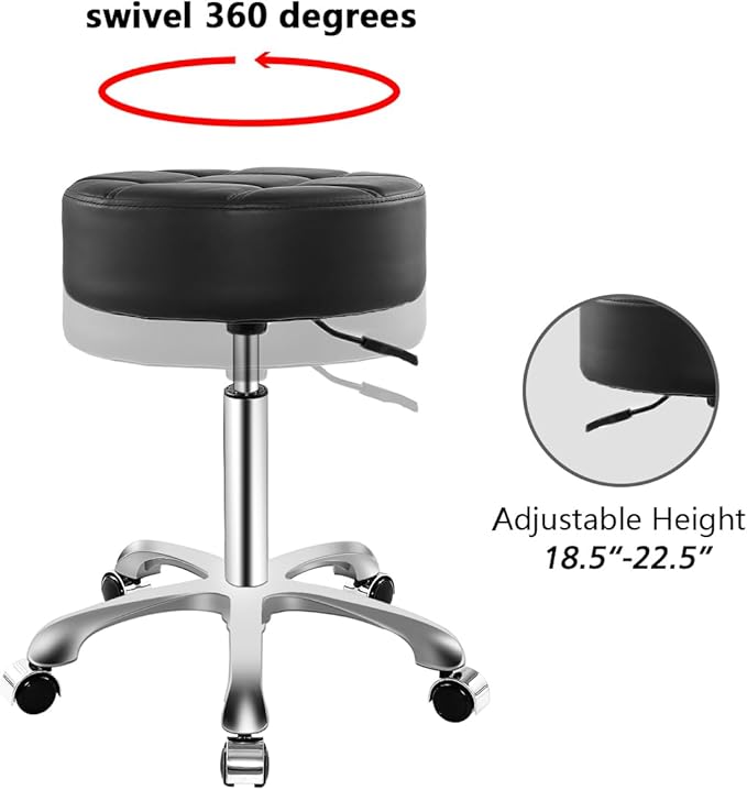 Rolling Stool with Wheels, Thick Cushion Heavy Duty Esthetician Hydraulic Chair Stool for Work Medical Tattoo Salon Office (Black)