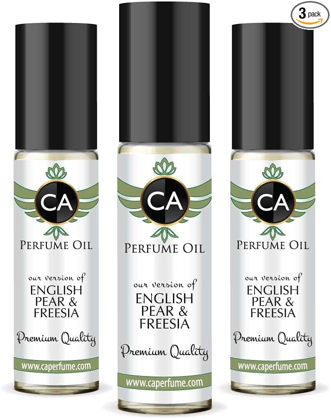 CA Perfume Impression of J. Mlon English Pear & Freesia For Women & Men Replica Fragrance Body Oil Dupes Alcohol-Free Essential Aromatherapy Sample Travel Size Long Lasting Roll-On 0.3 Fl Oz-X3