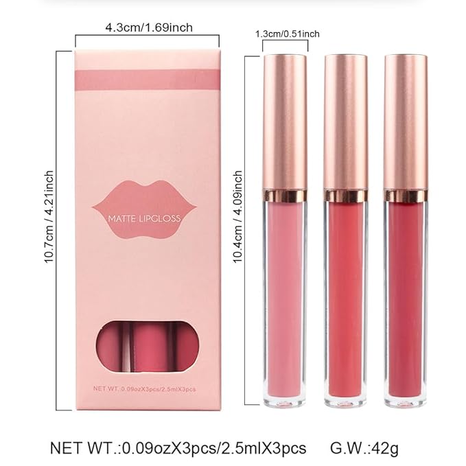 AMY'S DIARY Matte Plum Liquid Lipstick 3Pcs Sets,24-hour Lipstick Dark Deep Maroon Purple Brown Plum Red Lip Stain 24 Smudge Waterproof for Women (B#)