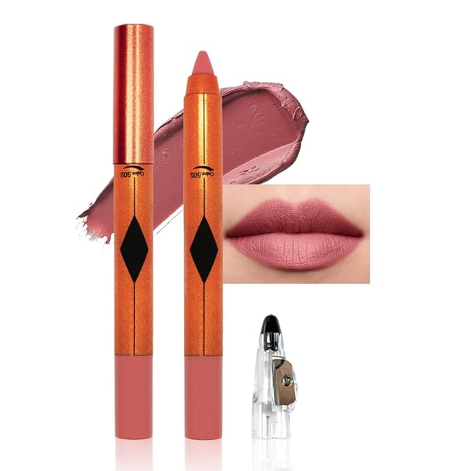 Pink Lip Liner Pencil, Smooth Matte Lipstick Crayon with Lip Pencil Sharpener for Women, Velvet Smudge Proof Smudgeproof Waterproof No Transfer Makeup Forever Lipliner 502#