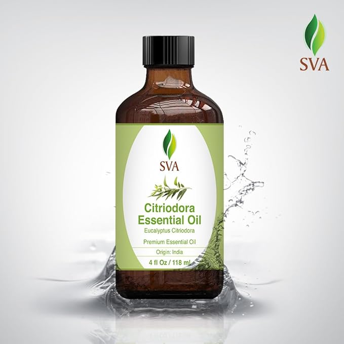 SVA Lemon Eucalyptus Essential Oil – 4 Fl Oz – 100% Natural Citriodora Oil - for Diffuser, Hair Care, Face, Skin Care, Aromatherapy, Scalp and Body Massage, Soap and Candle Making – with Dropper