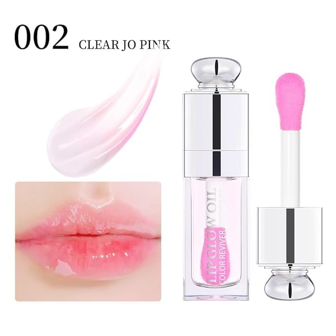 Moisturizing Lip Oil,No-Sticky Gloss Balm Care,Fruit Flavoured Oil for Dry Lip's Hydrating and Nourishing (002#Clear to Pink) 0.2 OZ