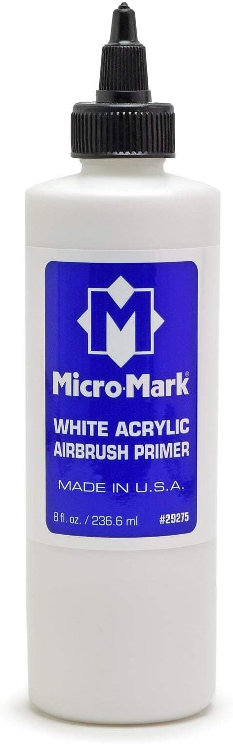 Micro-Mark White Acrylic Airbrush Primer, 8oz - Made in USA Acrylic Surface Primer for Models, Miniatures, and Crafts