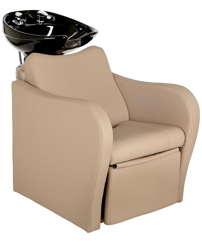 Buy-Rite Lexus Backwash Unit with Tilting Black Porcelain Shampoo Bowl, Extra Wide Foam Padded Seat, Kick-Out Leg Rest & European Style Single Handle Faucet - Sand Salon Shampoo Chair, TS-8018B