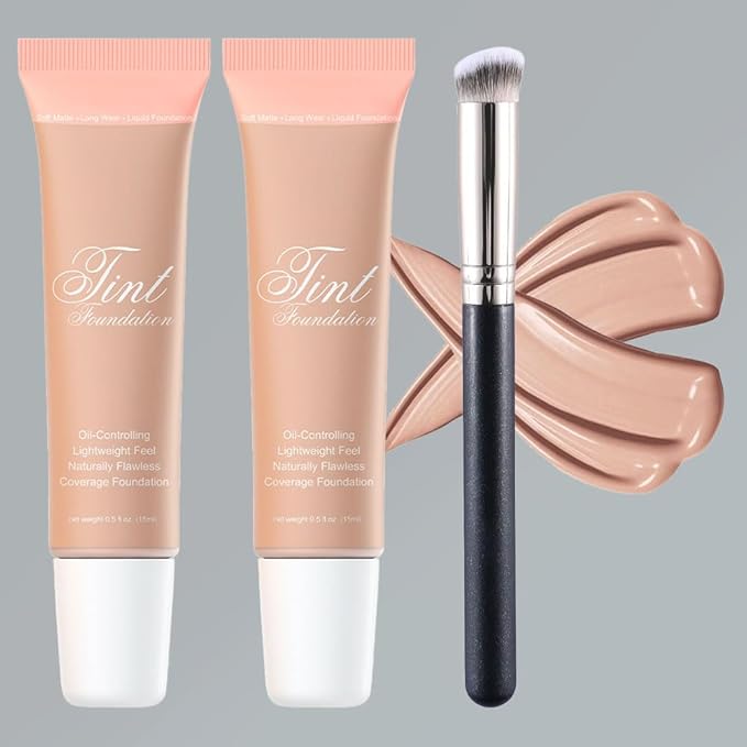 2 Pack Liquid Foundation Cream with Foundation Brush