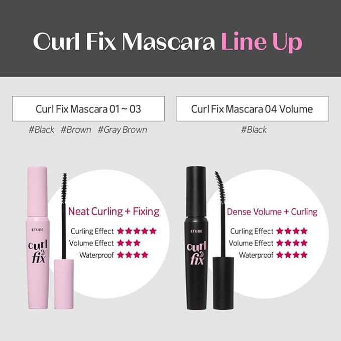 ETUDE Curl Fix Mascara Mini, Lash Mascara, Strong Curl Up, Long-Lasting, Waterproof, Lightweight, Korean Makeup, Beauty, Vegan Certified, Black (0.14 Fl Oz)