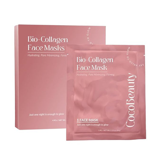 Bio Collagen Face Mask – Hydrating & Anti-Aging Korean Collagen Sheet Masks, Deep Hydration, Smooths Fine Lines, Overnight Face Mask for Radiant Skin (4 pcs)