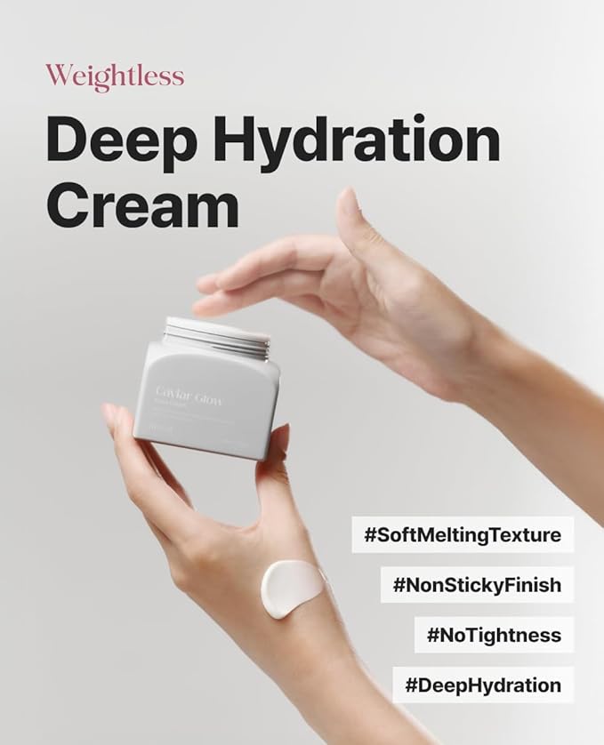 Delere Caviar Glow Dewy Cream | Hydrating Caviar Collagen Cream | Korean Hyaluronic Acid Moisturizer for Radiant Glass Skin, 1.7oz