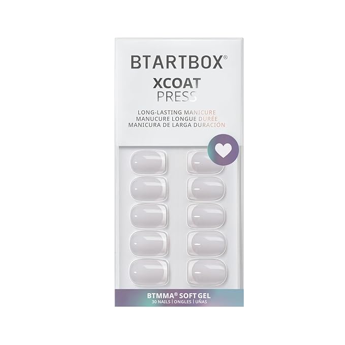 BTArtbox Press On Nails - White French Tip Press on Nails Square, Glue On Nails for Wedding Gift, Supremely Fit & Natural Stick On Nails in 15 Sizes - 30 Fake Nails Kit, Classic French