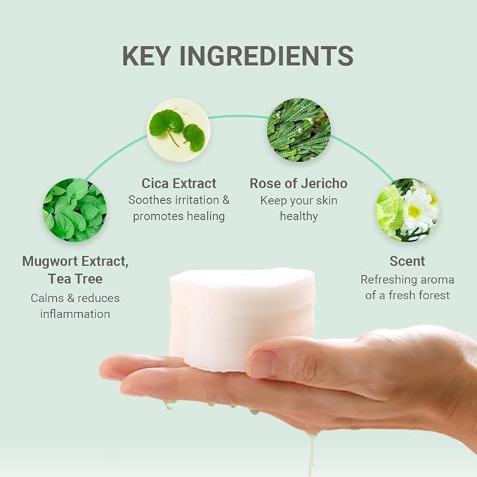 TENZERO Heart Leaf CICA Essence Heart Pad (50 Count, 150g), Redness Relief Soothing Pore Care for Sensitive Skin, Korean Facial Toner Pads, Hydrating & Refreshing, Centella