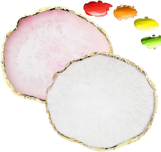 2 Pack Resin Nail Art Palette, Nail Painting Mixed Color Palette, Gilded Edge Nail Gel Color Makeup Display Board Pallet (White+Pink)