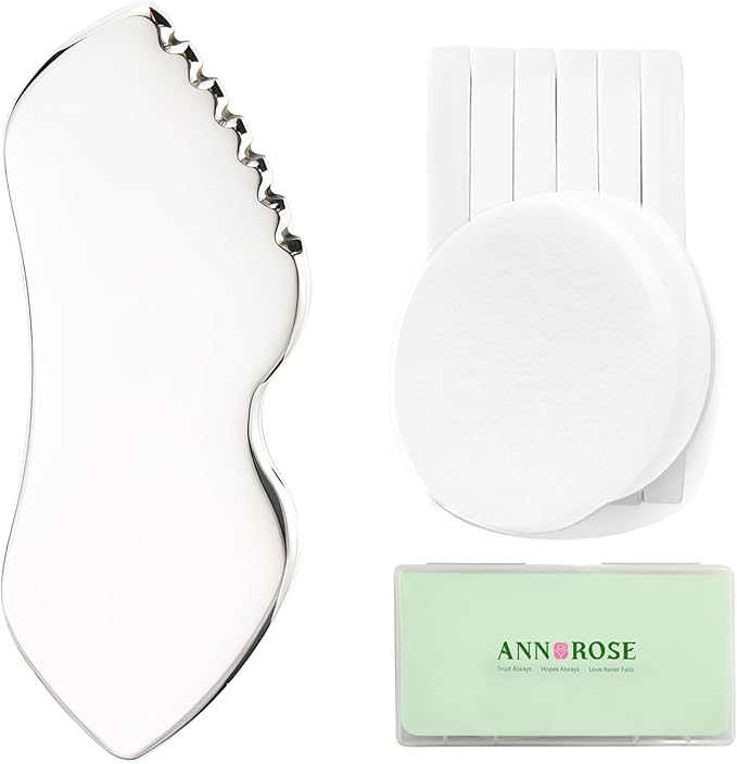 Metal Gua Sha Facial Tools,Stainless Steel Guasha Tool for Face,Premium Guasha Set for Face, Metal Detail Gua Sha Stone Body,Stainless Steel gua sha