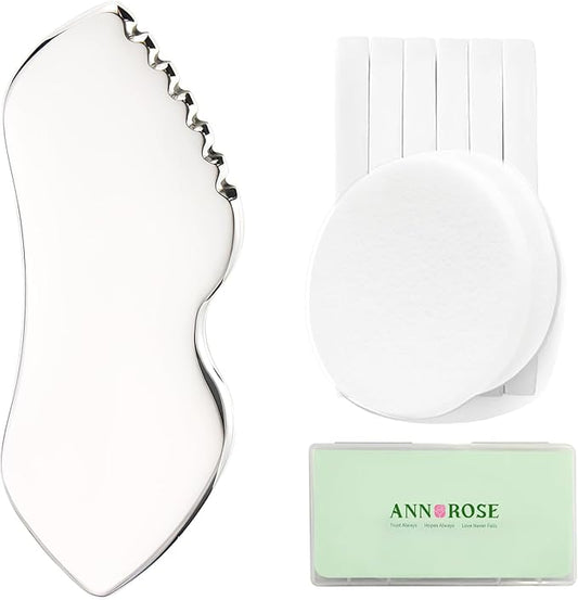 Metal Gua Sha Facial Tools,Stainless Steel Guasha Tool for Face,Premium Guasha Set for Face, Metal Detail Gua Sha Stone Body,Stainless Steel gua sha