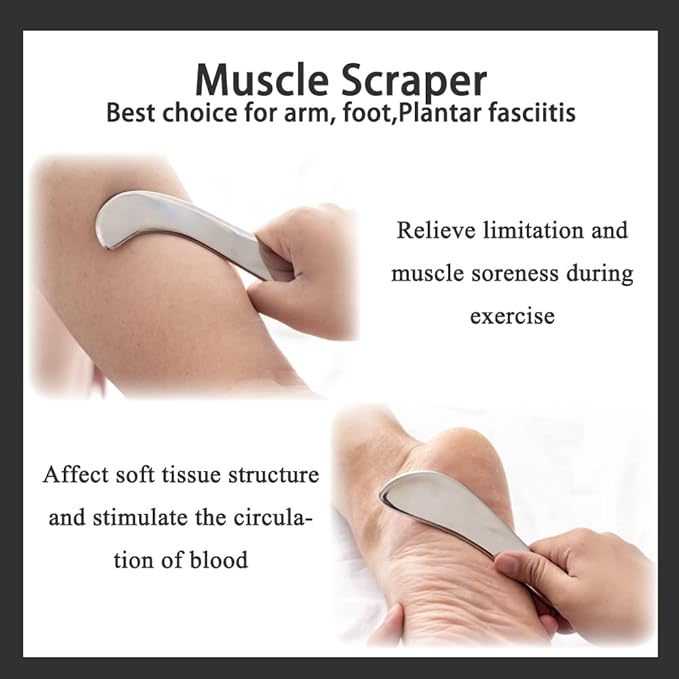 FeelFree Sport Stainless Steel Gua Sha Scraping Massage Tool Set of 7 Pieces-Muscle Scraper-IASTM Tool for Soft Tissue Mobilization Physical Therapy