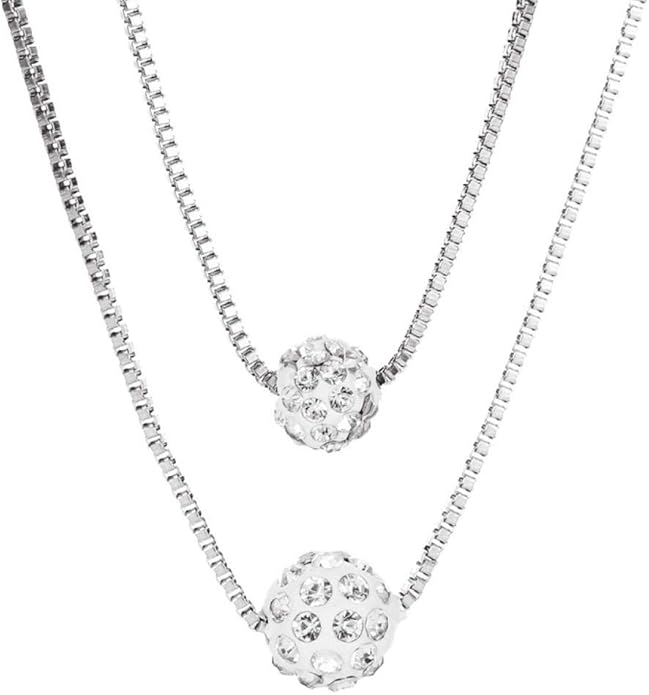 Bohemian Multi-layer Necklace Full Rhinestone Ball Pendant Fashion Silver Necklaces Chain Jewelry For Woman and Girls