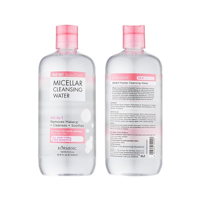 Face Cleanser & Makeup Remover For Eye, Lip & Face Makeup, Micellar Cleansing Water, Gentle Hydrating Formula For All Skin Types - 16.9 Fl Oz