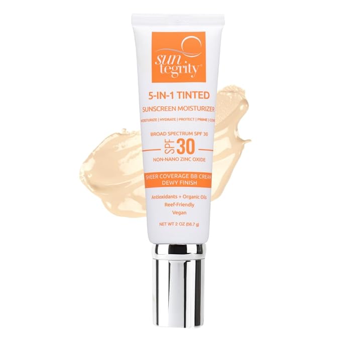 Suntegrity 5 in 1 Tinted Mineral Sunscreen for Face (SPF 30-2 oz) - Fair | BB Cream Moisturizer with Physical UVA/UVB Broad Spectrum Protection | Safe for Sensitive Skin