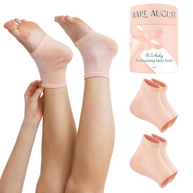 Bare August Moisturizing Heel-Repair Gel Socks – Overnight Spa Sleep Socks for Dry, Cracked Heels & Soft Feet