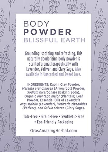 Ora's Amazing Herbal Talc Free Powder and Body Oil, Lavender Bath Set, After Shower Set, Blissful Earth Scent With Lavender Vetiver and Clary Sage, Intertrigo, Natural Skin Care
