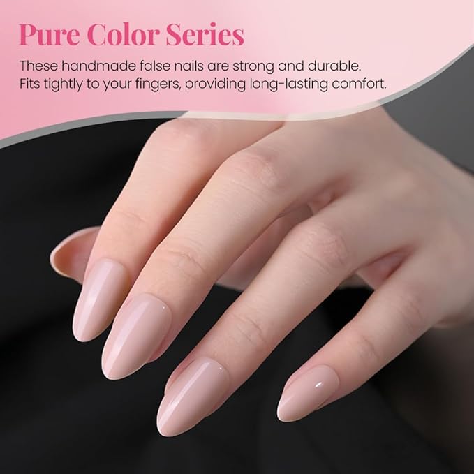 evpct Glossy Press on Nails Short Almond Short for Women, Plum Pink Fake Nail with Glue Salon Quality Reusable Stick on Nails In 15 Sizes 30Pcs Full Cover False Nail Soft Gel Set Kit for Gift, 05