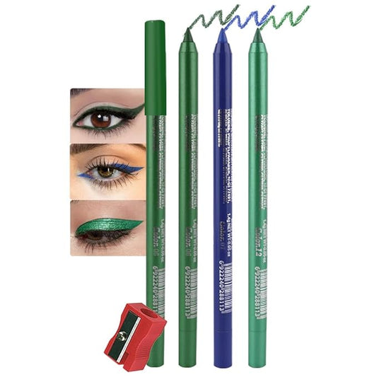 EVPCT 3Pc Shimmer Emerald Green & Shimmer Royal Blue & Green Gel Glitter Eyeliner Pencils Set - Waterproof, Smudge Proof Eye Liner Makeup - 06, 07, 12