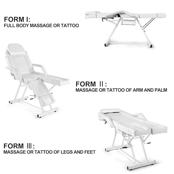 Artist hand Tattoo Table Split Footrests Beauty Bed with Tray Tattoo Chair for Client Facial Extendable Headrest, Footpad Massage Bed for Eyelash Extensions Tattoo Chair (White)