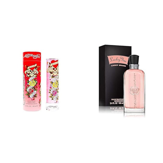 Ed Hardy Women's Perfume Fragrance by Christian Audigier, Eau De Parfum, 3.4 Fl Oz & LUCKY You Perfume for Women, Eau de Toilette Day or Night Spray with Fresh Flower Citrus Scent, 3.4 oz, LUCF00006