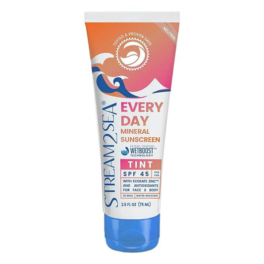 SPF 45 Every Day Tint Mineral Sunscreen | 2.5 Fl Oz Biodegradable, Paraben Free & Reef Safe Sunscreen | Non-Greasy Tinted Sunscreen For Face | Protection Against UVA & UVB for Face & Body