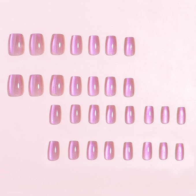 Square Press on Nails Short Pink Chrome Fake Nails Nude False Nails Press Ons Full Cover Glossy Acrylic Nails Ombre Glitter Shiny Artificial Nails for Women Girls Manicure 15 Size - 30 Pcs
